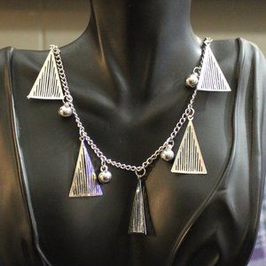 Silver-tone Geometric Triangle Dangle Necklace